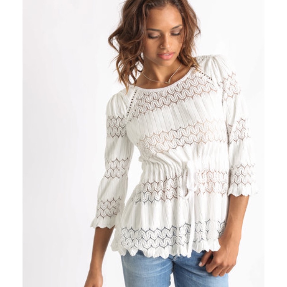 Free People Fire Island White Crochet Knit Top